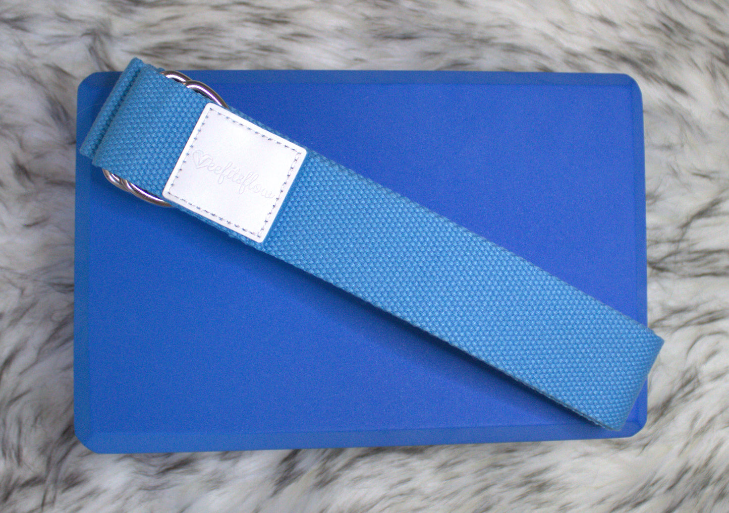Two Engraved Yoga Blocks and Yoga Strap Bundle (Blue)