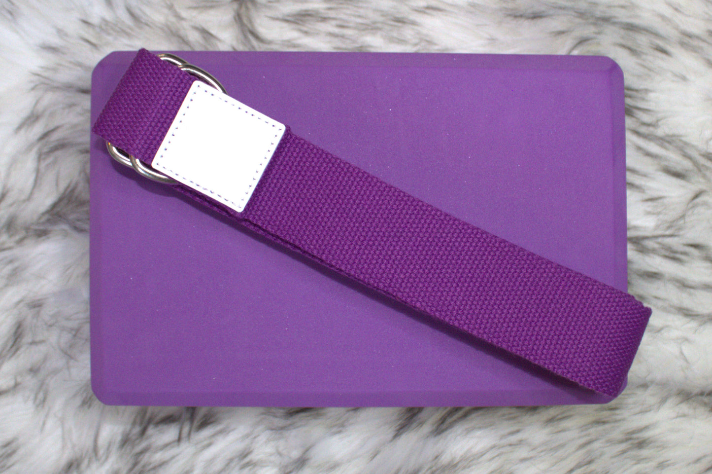 Two Engraved Yoga Blocks and Yoga Strap Bundle (Purple)